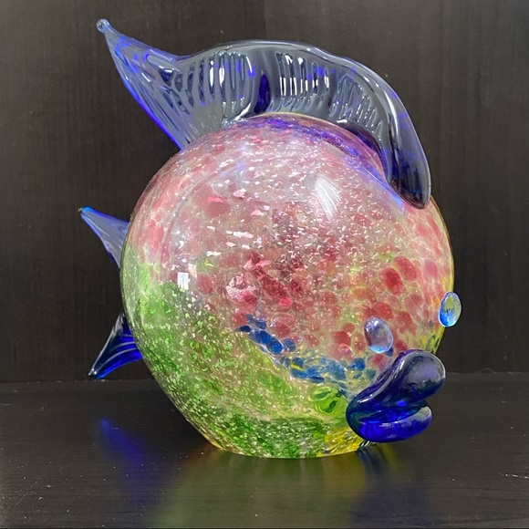 Vintage Rare Murano Glass SIGNED Puffer Fish Silver Speckled Art Glass Sculpture - Picture 4 of 15